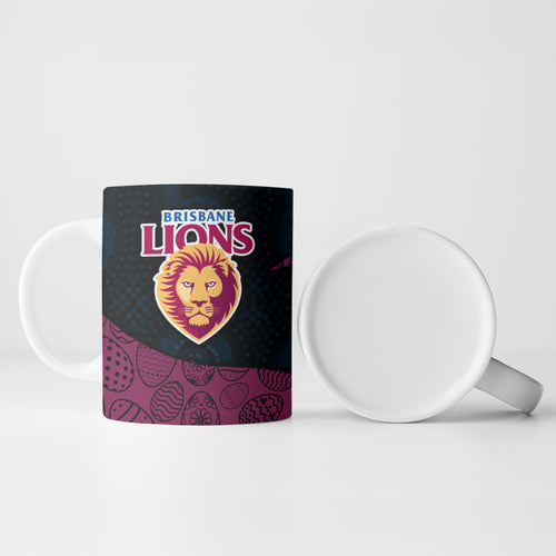 Personalized Brisbane Lions Football Ceramic Mug Easter Egg Pattern Maroon Gold Tribal Dot Art Style
