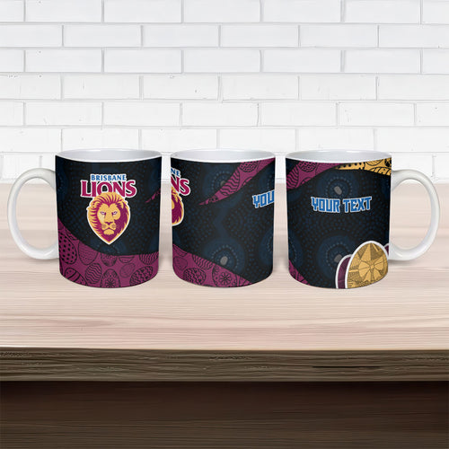 Personalized Brisbane Lions Football Ceramic Mug Easter Egg Pattern Maroon Gold Tribal Dot Art Style