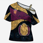 Personalized Brisbane Lions Football Cross Shoulder Shirt Easter Egg Pattern Maroon Gold Tribal Dot Art Style