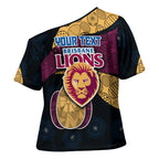 Personalized Brisbane Lions Football Cross Shoulder Shirt Easter Egg Pattern Maroon Gold Tribal Dot Art Style