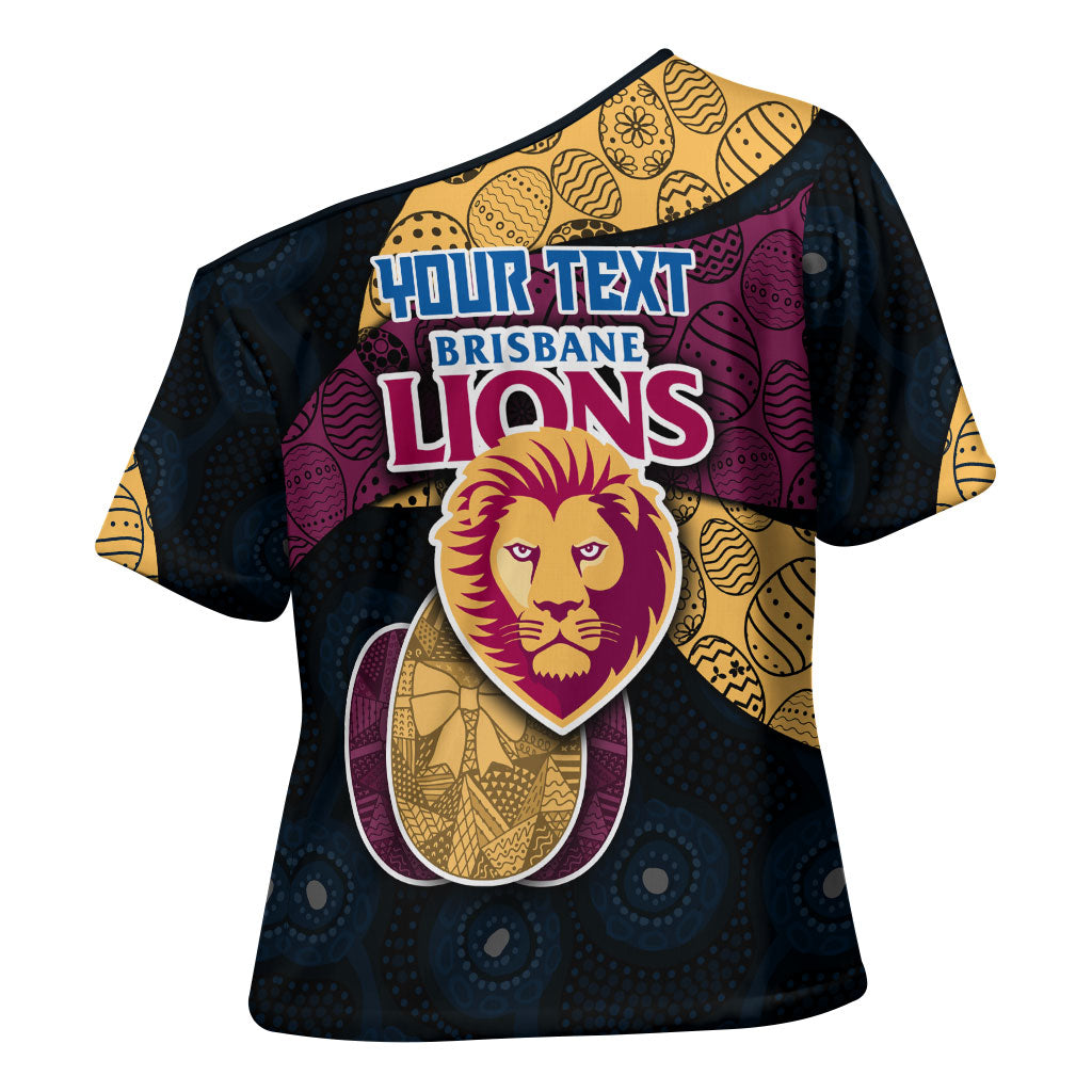 Personalized Brisbane Lions Football Cross Shoulder Shirt Easter Egg Pattern Maroon Gold Tribal Dot Art Style