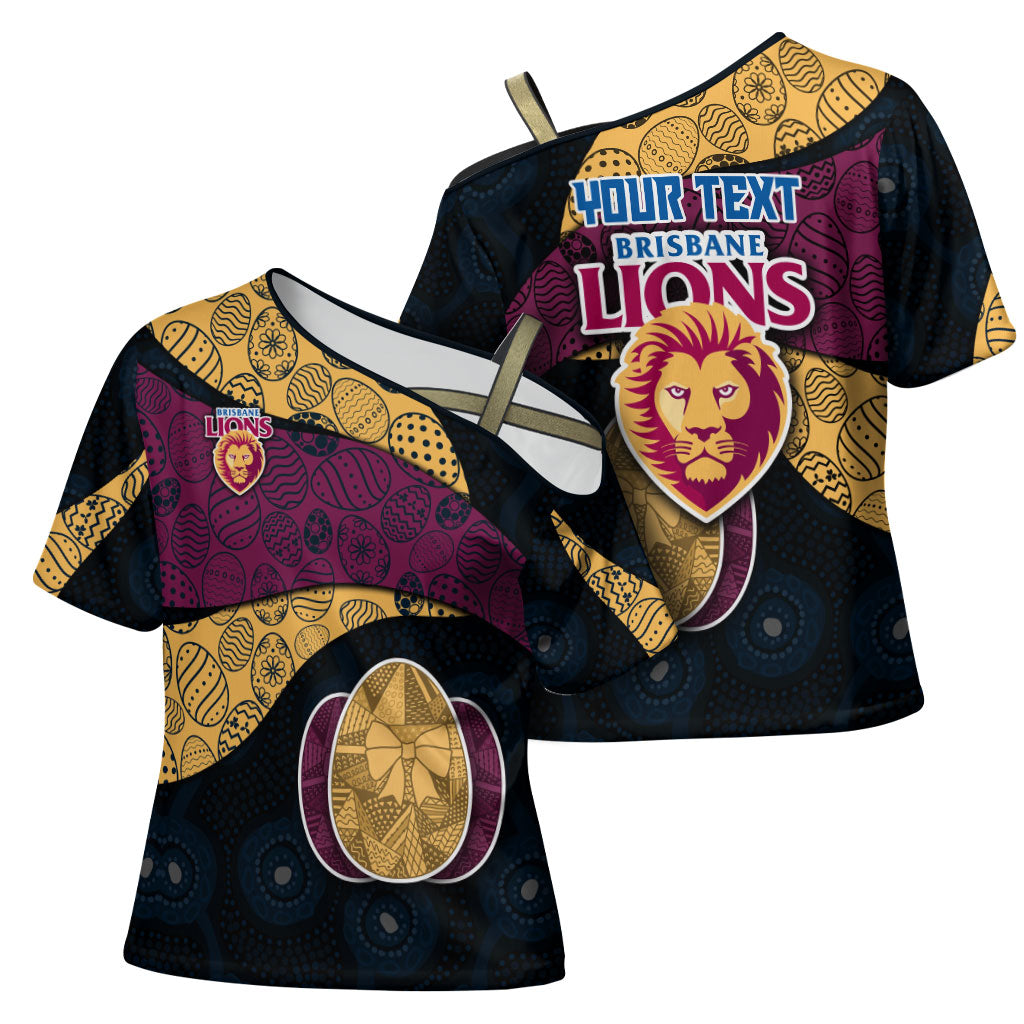 Personalized Brisbane Lions Football Cross Shoulder Shirt Easter Egg Pattern Maroon Gold Tribal Dot Art Style