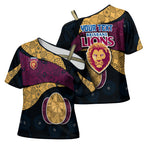 Personalized Brisbane Lions Football Cross Shoulder Shirt Easter Egg Pattern Maroon Gold Tribal Dot Art Style