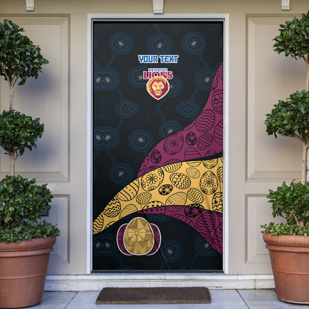 Personalized Brisbane Lions Football Door Cover Easter Egg Pattern Maroon Gold Tribal Dot Art Style