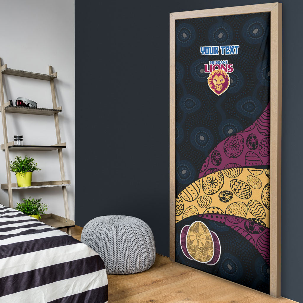 Personalized Brisbane Lions Football Door Cover Easter Egg Pattern Maroon Gold Tribal Dot Art Style