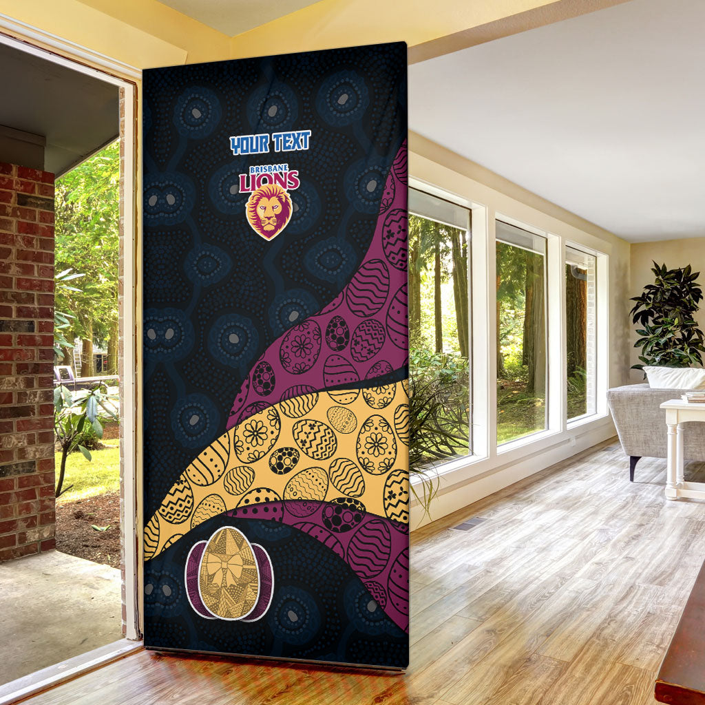 Personalized Brisbane Lions Football Door Cover Easter Egg Pattern Maroon Gold Tribal Dot Art Style