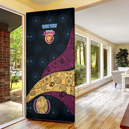 Personalized Brisbane Lions Football Door Cover Easter Egg Pattern Maroon Gold Tribal Dot Art Style