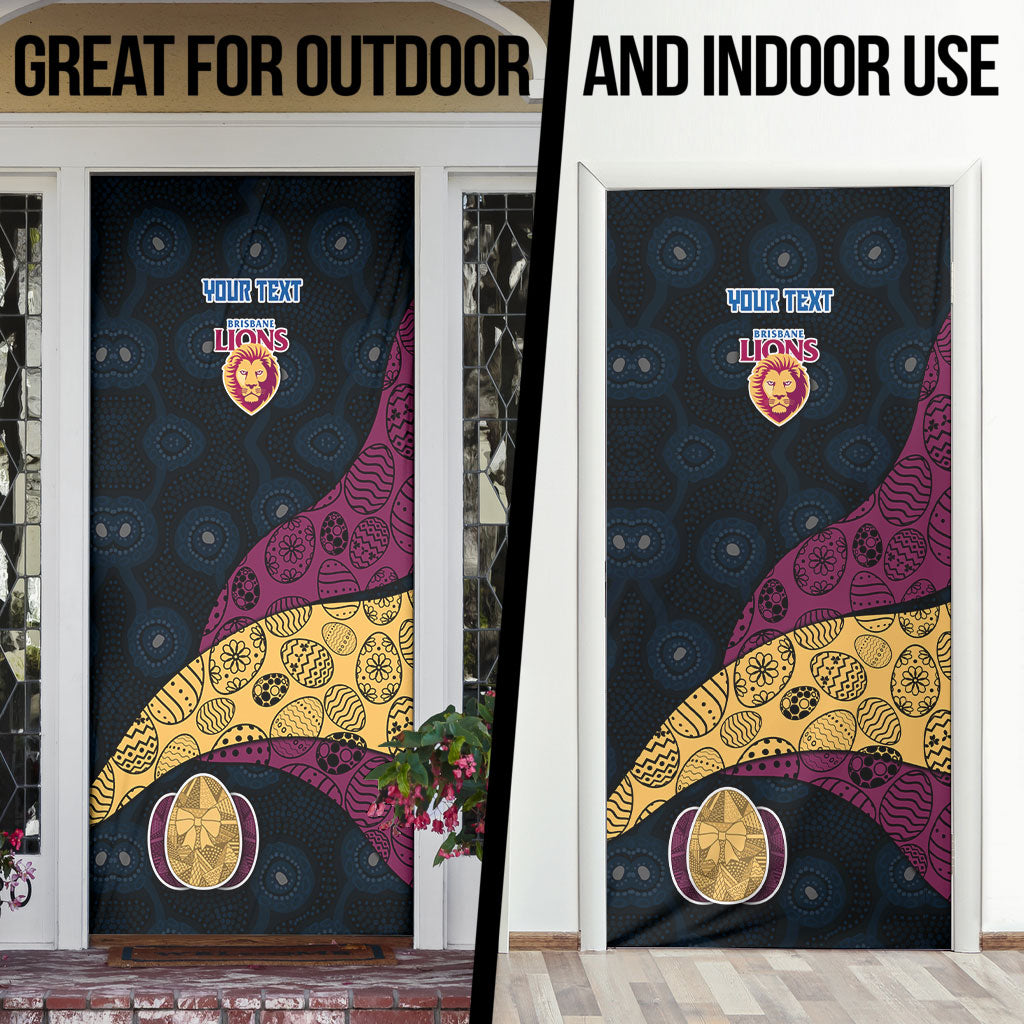 Personalized Brisbane Lions Football Door Cover Easter Egg Pattern Maroon Gold Tribal Dot Art Style