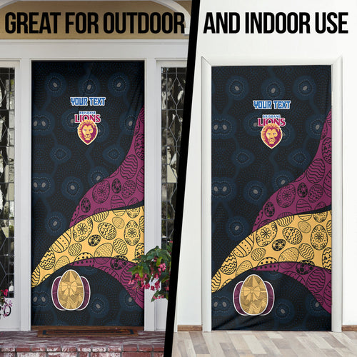 Personalized Brisbane Lions Football Door Cover Easter Egg Pattern Maroon Gold Tribal Dot Art Style