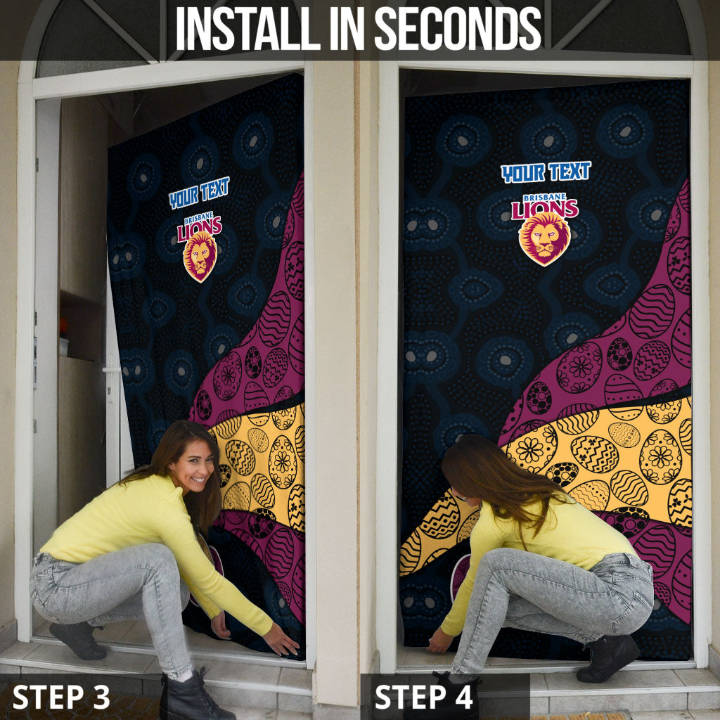 Personalized Brisbane Lions Football Door Cover Easter Egg Pattern Maroon Gold Tribal Dot Art Style
