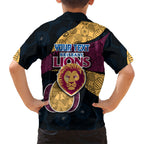 Personalized Brisbane Lions Football Family Matching Long Sleeve Bodycon Dress and Hawaiian Shirt Easter Egg Pattern Maroon Gold Tribal Dot Art Style