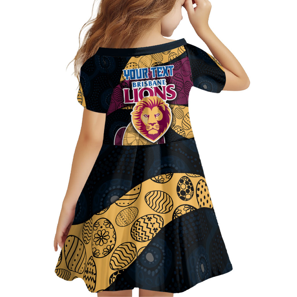 Personalized Brisbane Lions Football Family Matching Off The Shoulder Long Sleeve Dress and Hawaiian Shirt Easter Egg Pattern Maroon Gold Tribal Dot Art Style