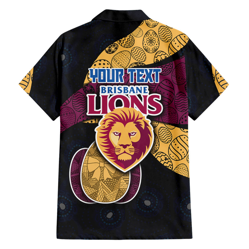 Personalized Brisbane Lions Football Family Matching Off The Shoulder Long Sleeve Dress and Hawaiian Shirt Easter Egg Pattern Maroon Gold Tribal Dot Art Style