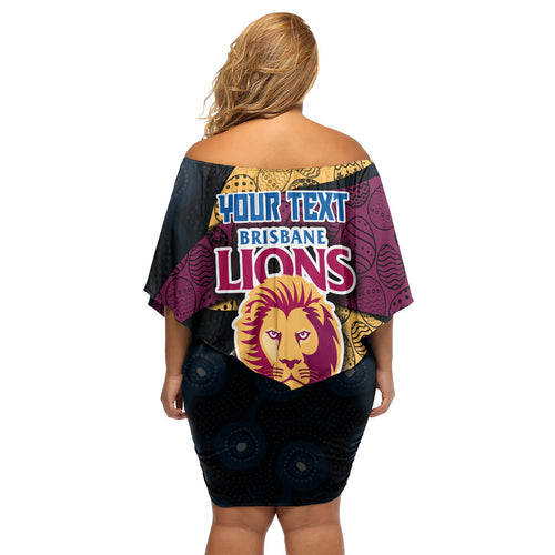 Personalized Brisbane Lions Football Family Matching Off Shoulder Short Dress and Hawaiian Shirt Easter Egg Pattern Maroon Gold Tribal Dot Art Style