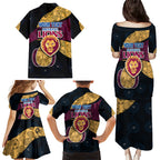 Personalized Brisbane Lions Football Family Matching Puletasi and Hawaiian Shirt Easter Egg Pattern Maroon Gold Tribal Dot Art Style