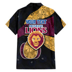 Personalized Brisbane Lions Football Family Matching Short Sleeve Bodycon Dress and Hawaiian Shirt Easter Egg Pattern Maroon Gold Tribal Dot Art Style