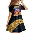 Personalized Brisbane Lions Football Family Matching Summer Maxi Dress and Hawaiian Shirt Easter Egg Pattern Maroon Gold Tribal Dot Art Style