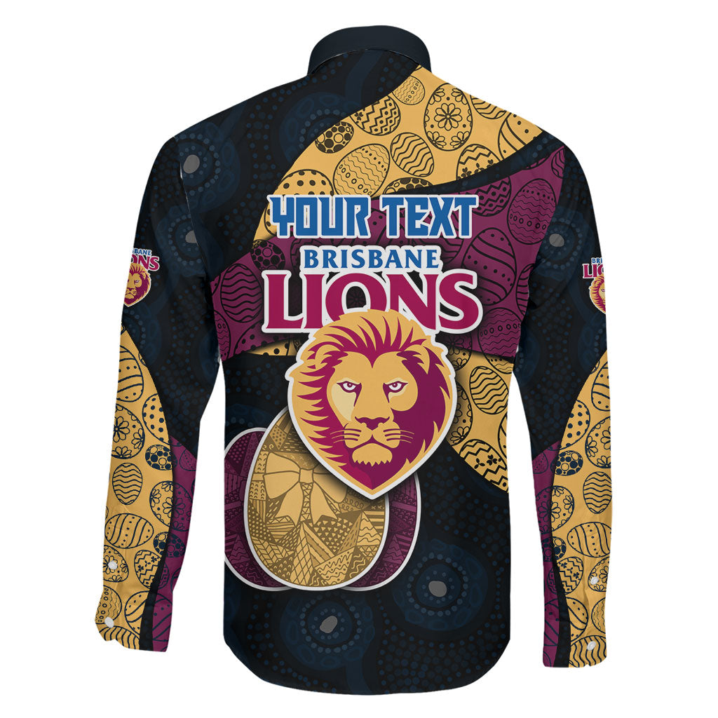 Personalized Brisbane Lions Football Family Matching Summer Maxi Dress and Hawaiian Shirt Easter Egg Pattern Maroon Gold Tribal Dot Art Style