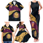 Personalized Brisbane Lions Football Family Matching Tank Maxi Dress and Hawaiian Shirt Easter Egg Pattern Maroon Gold Tribal Dot Art Style
