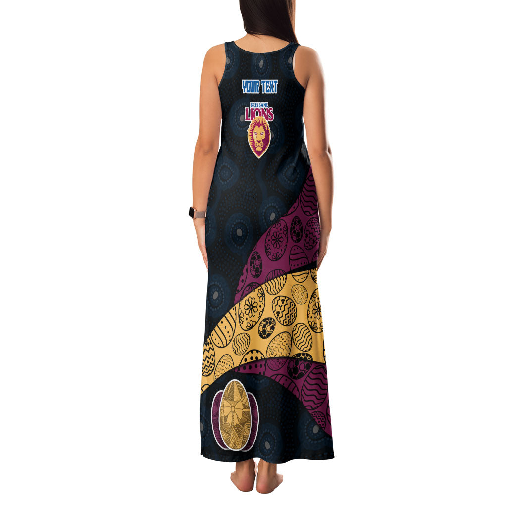 Personalized Brisbane Lions Football Family Matching Tank Maxi Dress and Hawaiian Shirt Easter Egg Pattern Maroon Gold Tribal Dot Art Style