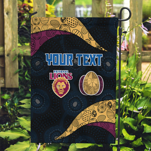 Personalized Brisbane Lions Football Garden Flag Easter Egg Pattern Maroon Gold Tribal Dot Art Style