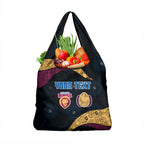 Personalized Brisbane Lions Football Grocery Bag Easter Egg Pattern Maroon Gold Tribal Dot Art Style