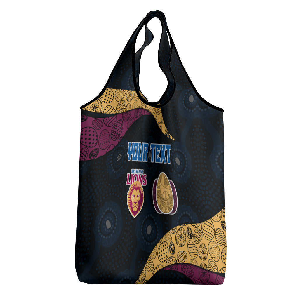 Personalized Brisbane Lions Football Grocery Bag Easter Egg Pattern Maroon Gold Tribal Dot Art Style