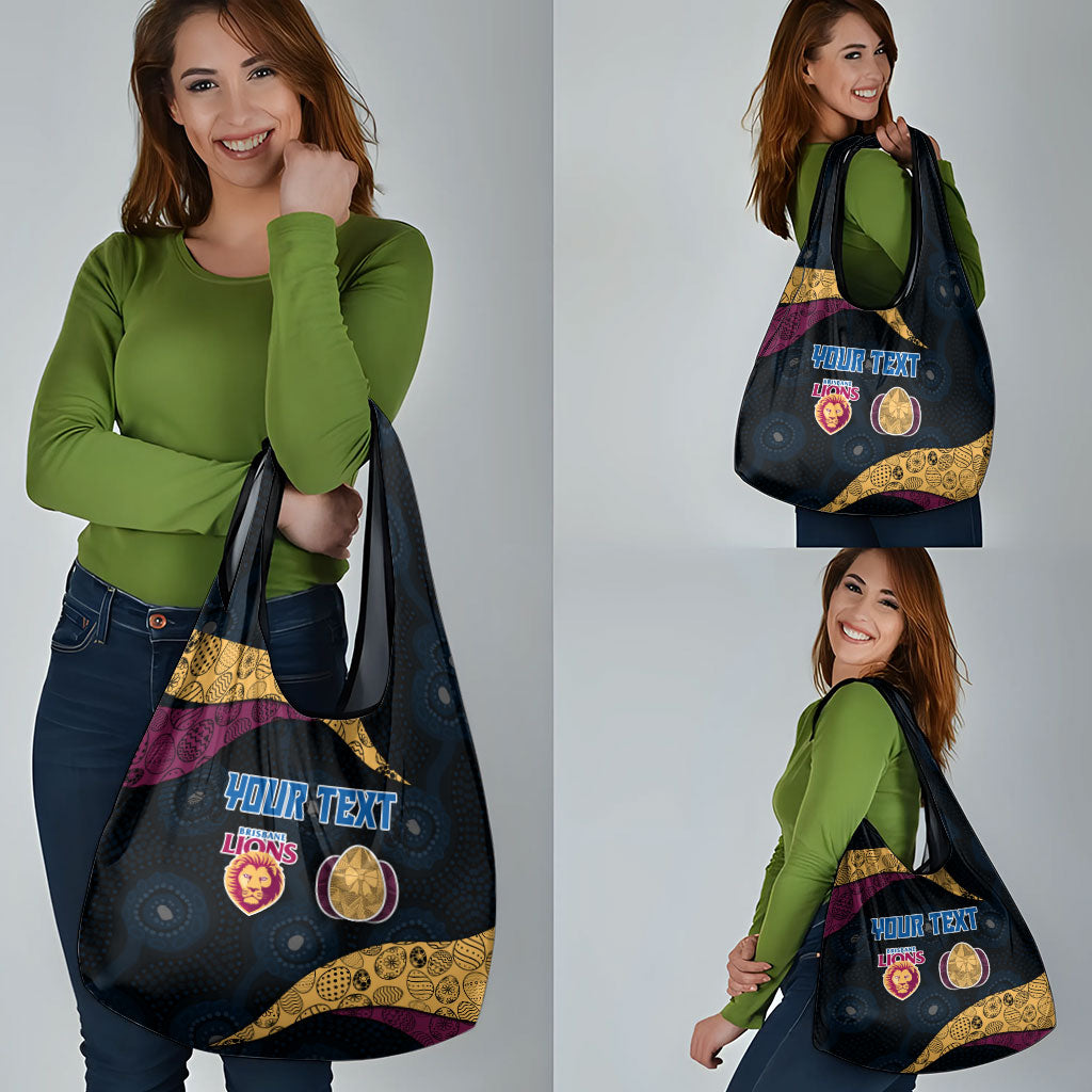 Personalized Brisbane Lions Football Grocery Bag Easter Egg Pattern Maroon Gold Tribal Dot Art Style