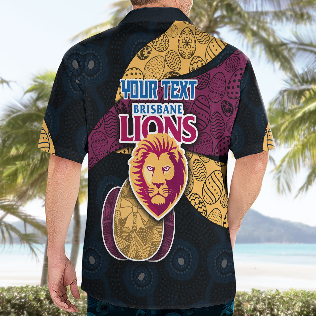 Personalized Brisbane Lions Football Hawaiian Shirt Easter Egg Pattern Maroon Gold Tribal Dot Art Style
