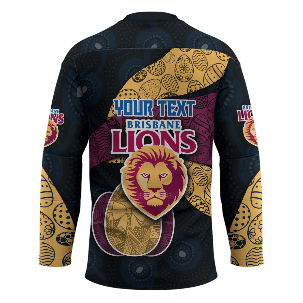 Personalized Brisbane Lions Football Hockey Jersey Easter Egg Pattern Maroon Gold Tribal Dot Art Style