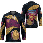 Personalized Brisbane Lions Football Hockey Jersey Easter Egg Pattern Maroon Gold Tribal Dot Art Style
