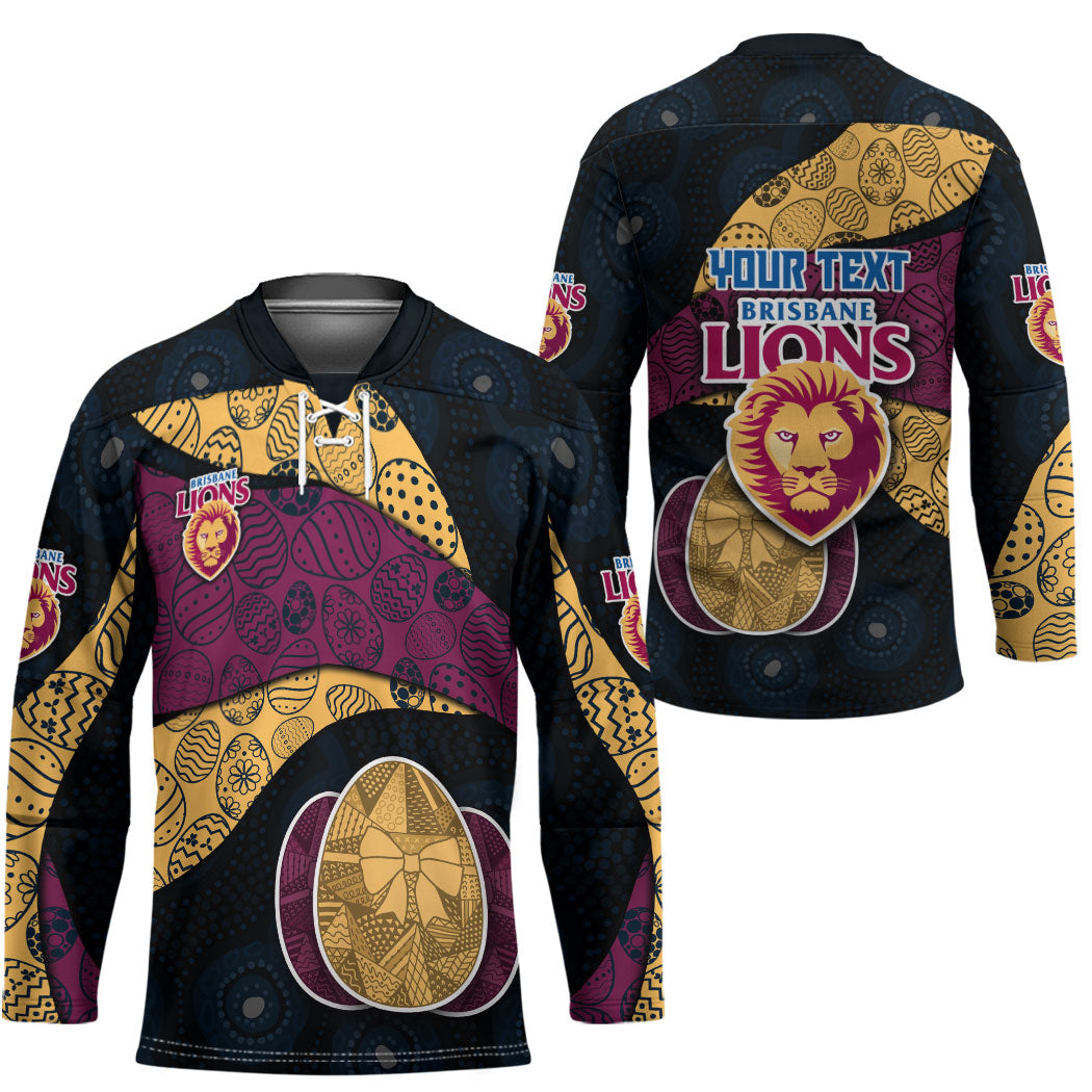 Personalized Brisbane Lions Football Hockey Jersey Easter Egg Pattern Maroon Gold Tribal Dot Art Style