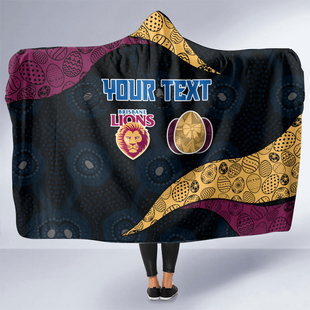 Personalized Brisbane Lions Football Hooded Blanket Easter Egg Pattern Maroon Gold Tribal Dot Art Style
