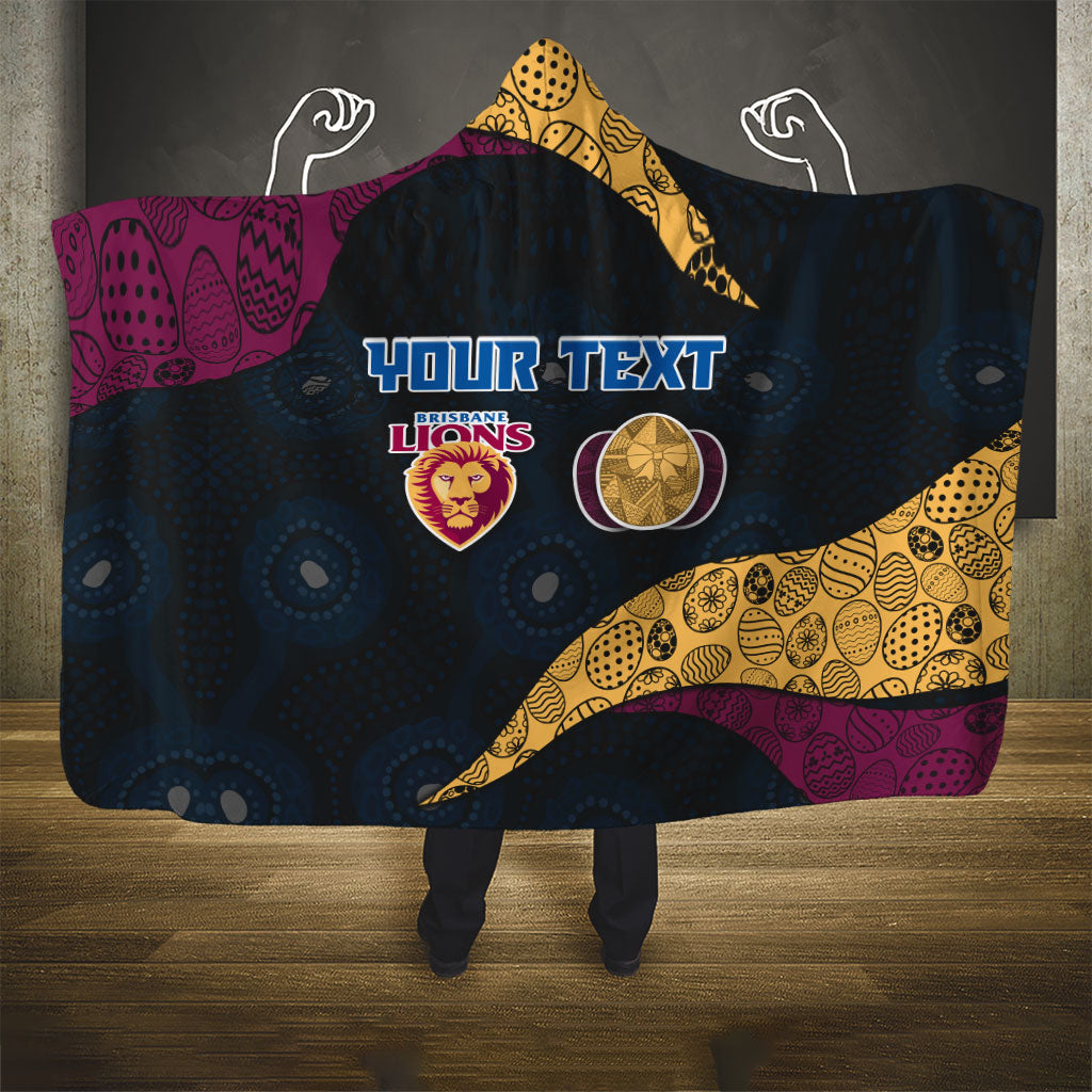 Personalized Brisbane Lions Football Hooded Blanket Easter Egg Pattern Maroon Gold Tribal Dot Art Style