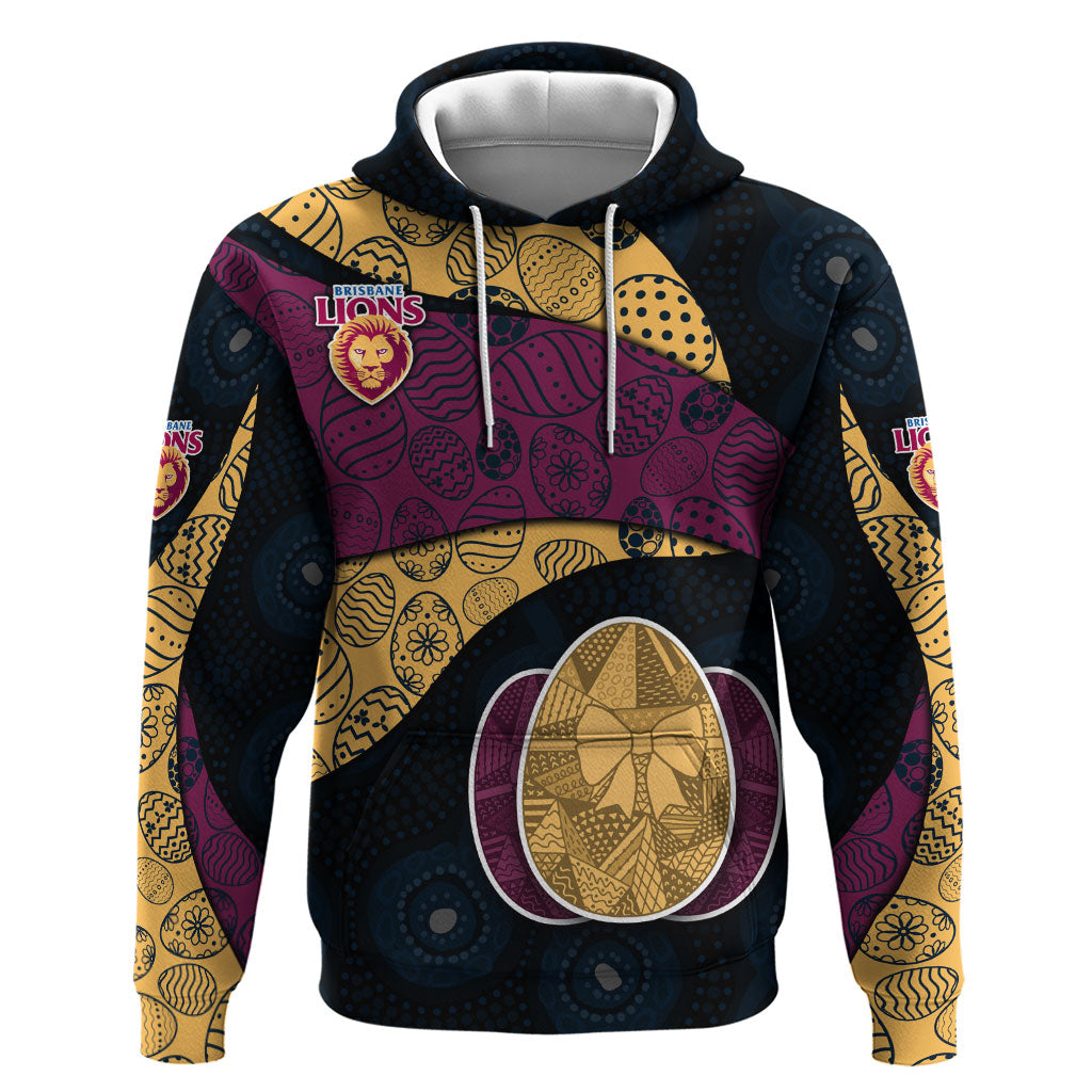 Personalized Brisbane Lions Football Hoodie Easter Egg Pattern Maroon Gold Tribal Dot Art Style