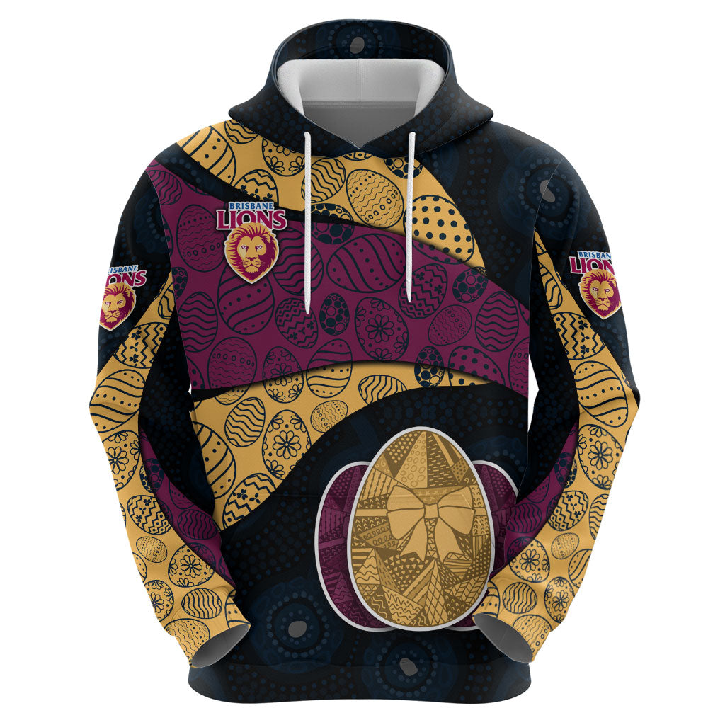 Personalized Brisbane Lions Football Hoodie Easter Egg Pattern Maroon Gold Tribal Dot Art Style