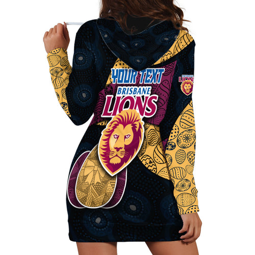 Personalized Brisbane Lions Football Hoodie Dress Easter Egg Pattern Maroon Gold Tribal Dot Art Style