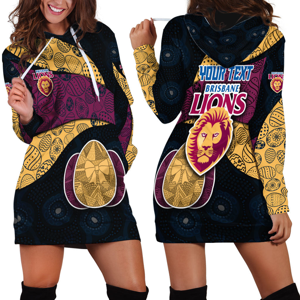 Personalized Brisbane Lions Football Hoodie Dress Easter Egg Pattern Maroon Gold Tribal Dot Art Style
