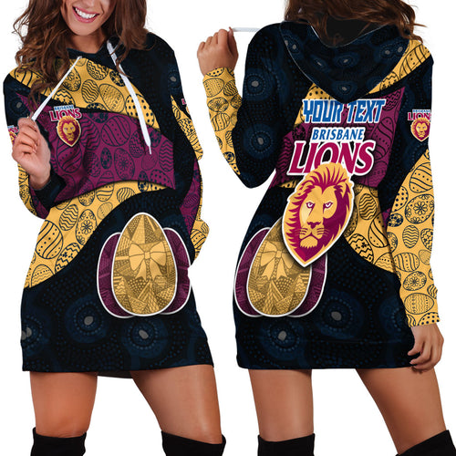 Personalized Brisbane Lions Football Hoodie Dress Easter Egg Pattern Maroon Gold Tribal Dot Art Style