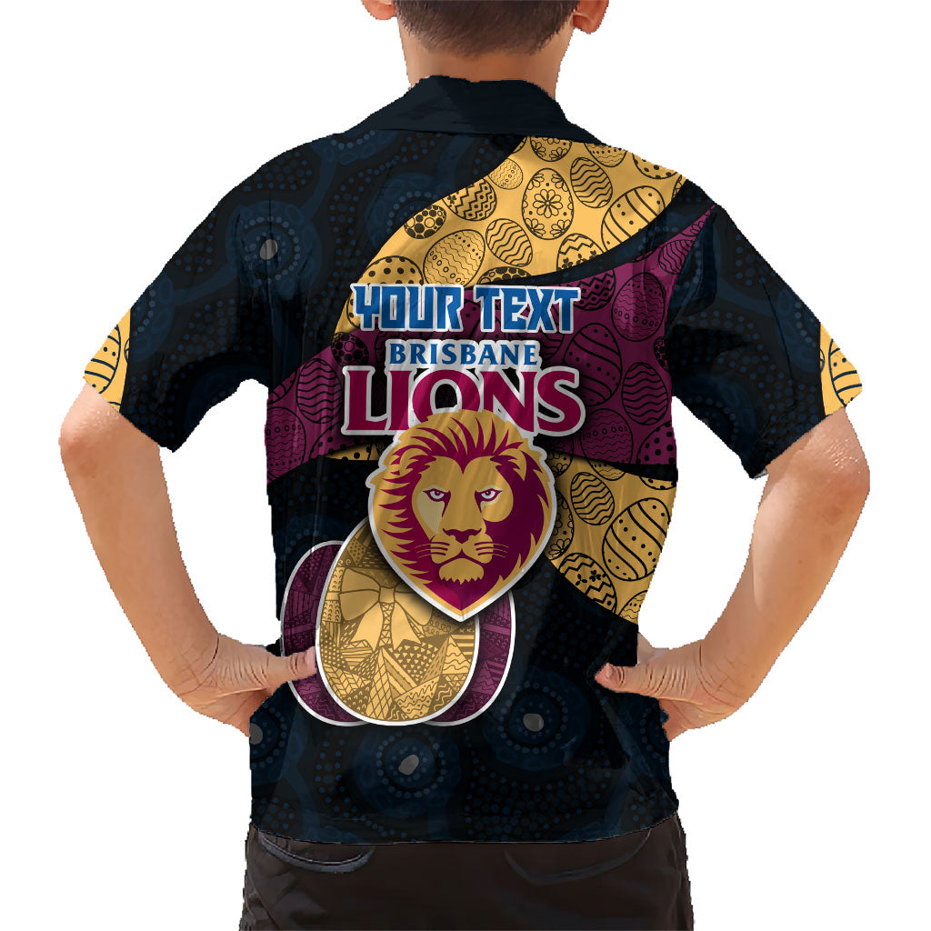 Personalized Brisbane Lions Football Kid Hawaiian Shirt Easter Egg Pattern Maroon Gold Tribal Dot Art Style