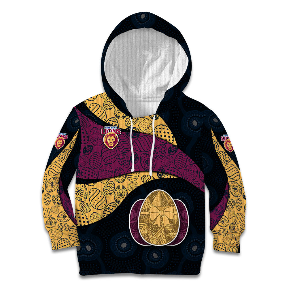 Personalized Brisbane Lions Football Kid Hoodie Easter Egg Pattern Maroon Gold Tribal Dot Art Style