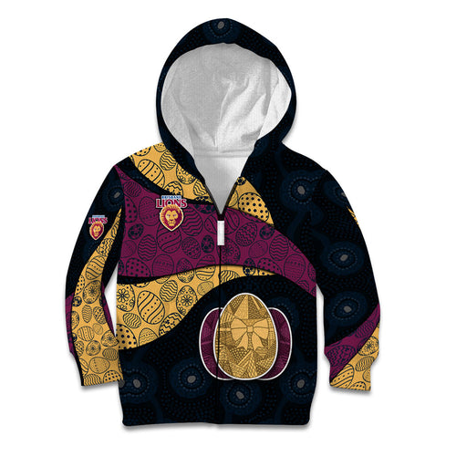 Personalized Brisbane Lions Football Kid Hoodie Easter Egg Pattern Maroon Gold Tribal Dot Art Style