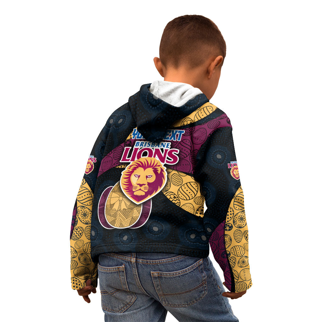 Personalized Brisbane Lions Football Kid Hoodie Easter Egg Pattern Maroon Gold Tribal Dot Art Style