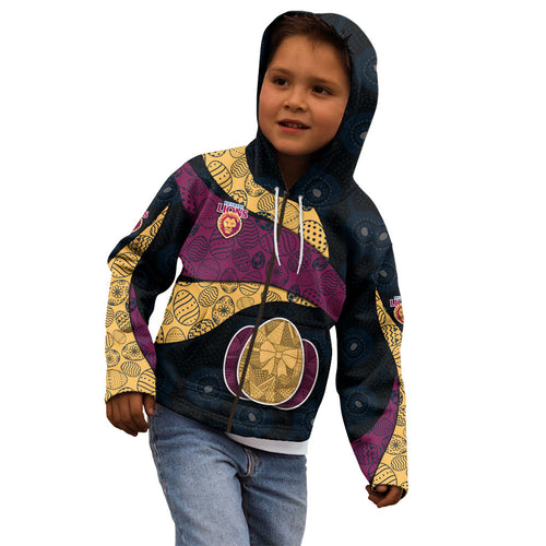 Personalized Brisbane Lions Football Kid Hoodie Easter Egg Pattern Maroon Gold Tribal Dot Art Style
