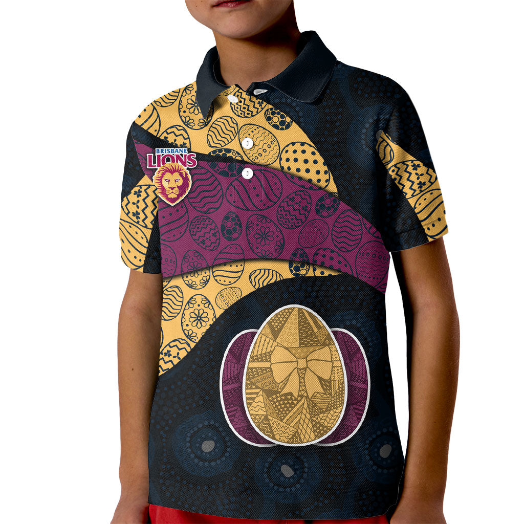 Personalized Brisbane Lions Football Kid Polo Shirt Easter Egg Pattern Maroon Gold Tribal Dot Art Style