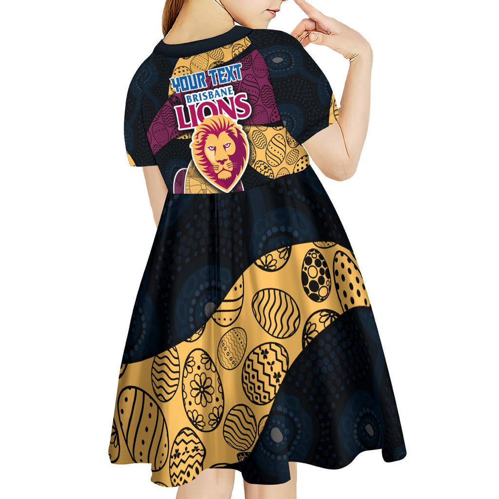 Personalized Brisbane Lions Football Kid Short Sleeve Dress Easter Egg Pattern Maroon Gold Tribal Dot Art Style