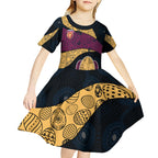 Personalized Brisbane Lions Football Kid Short Sleeve Dress Easter Egg Pattern Maroon Gold Tribal Dot Art Style