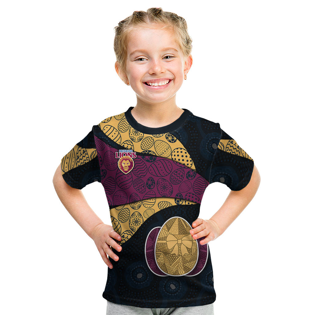 Personalized Brisbane Lions Football Kid T Shirt Easter Egg Pattern Maroon Gold Tribal Dot Art Style