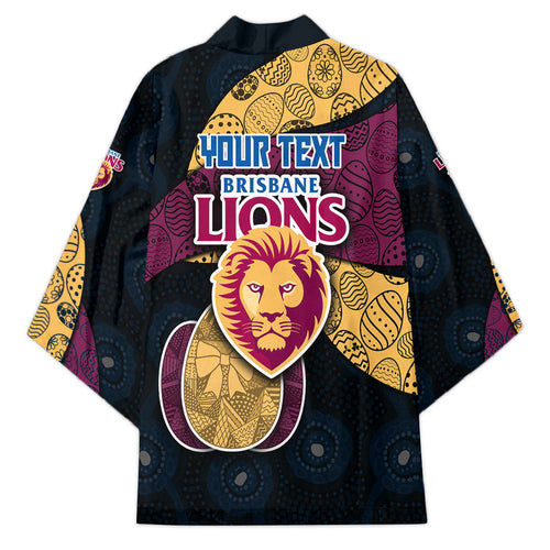 Personalized Brisbane Lions Football Kimono Easter Egg Pattern Maroon Gold Tribal Dot Art Style