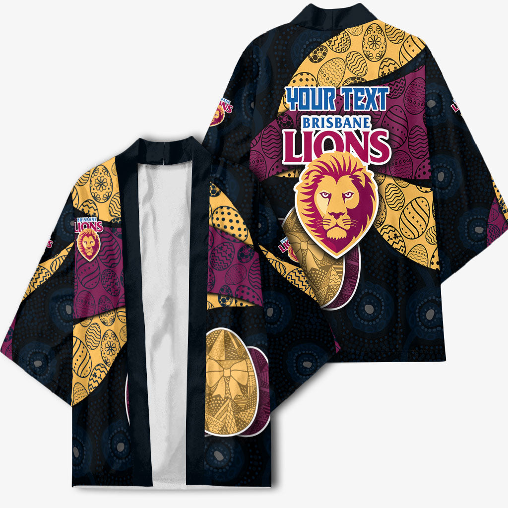 Personalized Brisbane Lions Football Kimono Easter Egg Pattern Maroon Gold Tribal Dot Art Style